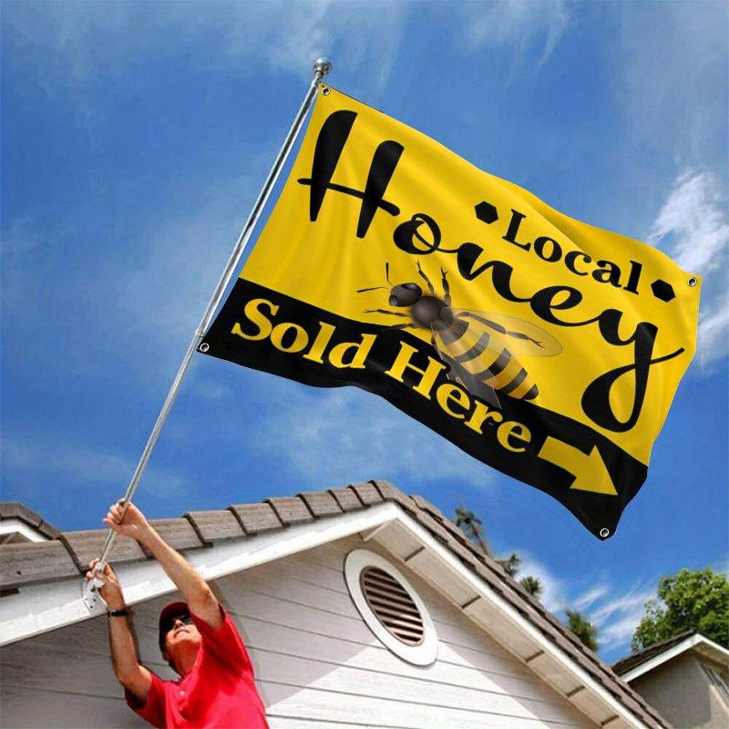 1pc Local Honey for Flag - Large Outdoor Advertising Banner with Bee Illustration, Vibrant Yellow And Black Design, Durable Polyester, Weather Resista