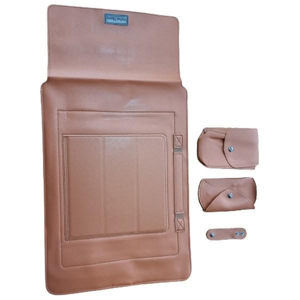 BLFF leather laptop pouch set, brown
