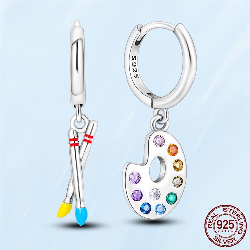 Real Original 925 Sterling Silver Daisy Flower Feather Hoop Heart Stud Earrings Fit Women Fashion Jewelry Engagement Party Gift