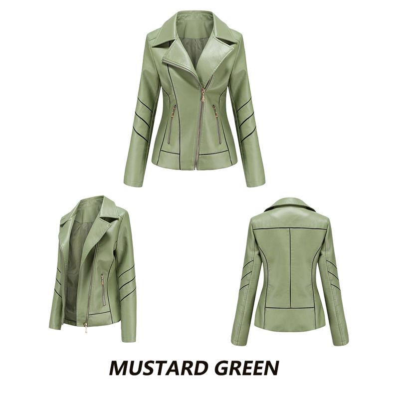 2024 Women's Exclusive PU Leather Motorcycle Jacket - Thin Short Design for Spring and Autumn