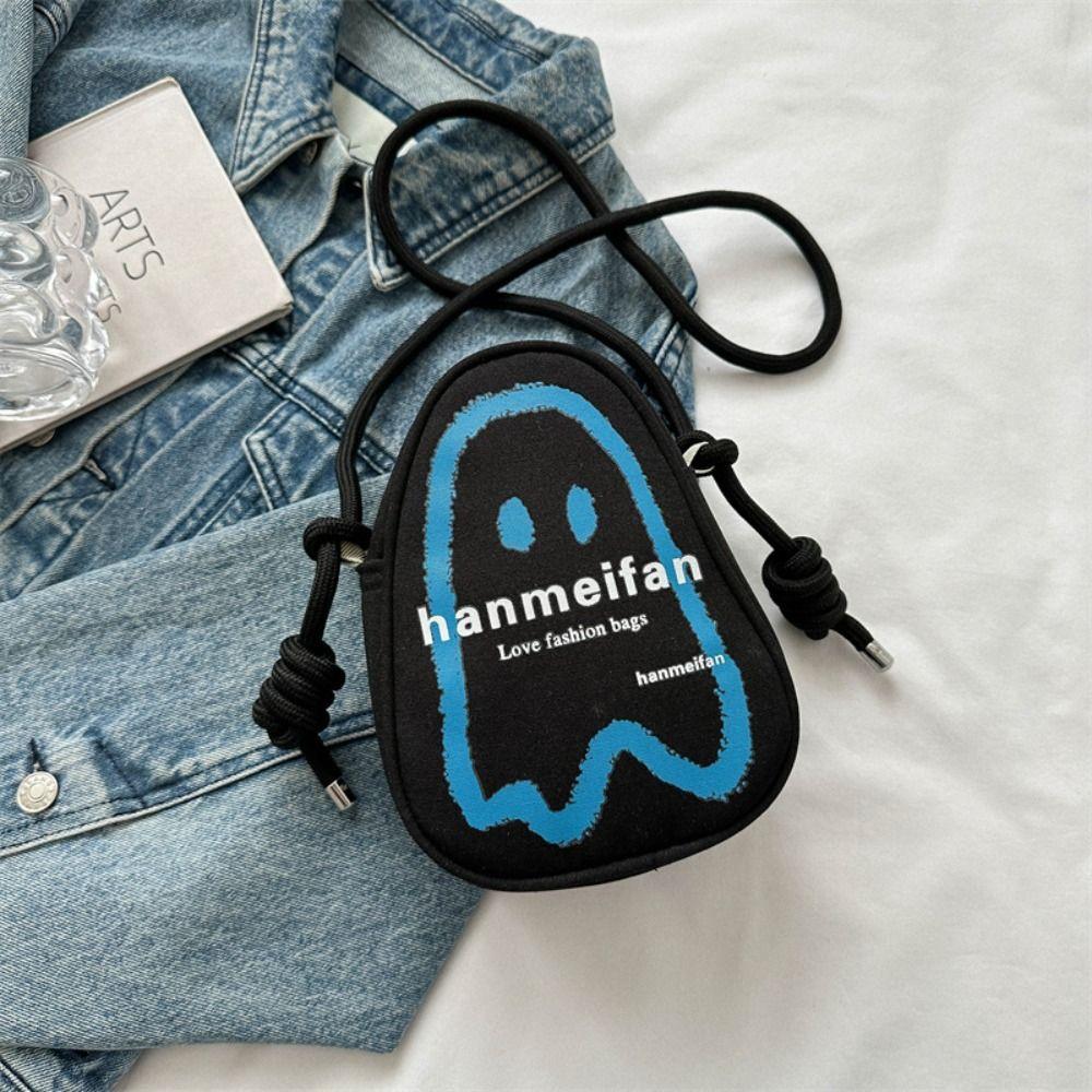 

Mini Ghost Shoulder Bag Coin Purse Mobile Phone Bag Retro Halloween canvas Crossbody Bag Daily чёрный