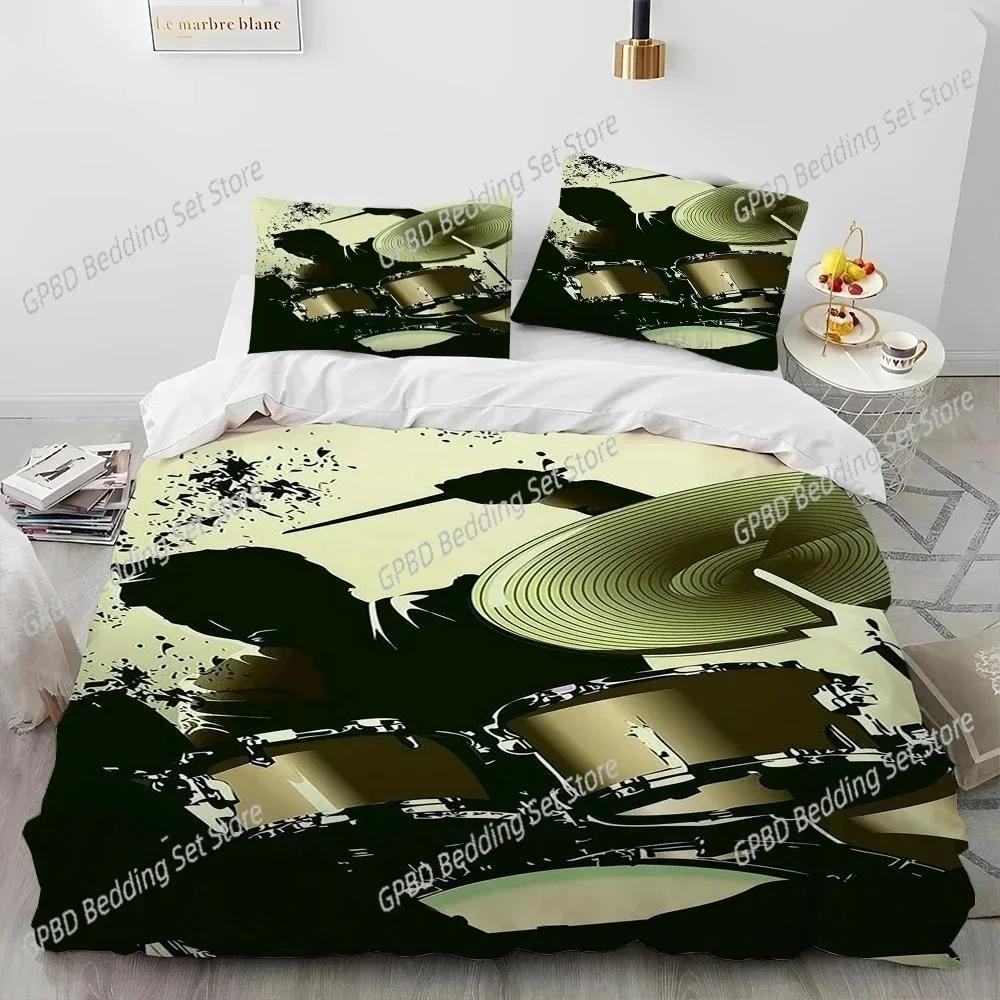 Drum Kit Music Instruments Guitar Bedding Set Duvet Cover Bed Set Quilt Cover Pillowcase Comforter King Queen Size Boys Adult