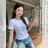 Summer Beautiful Fungus Edge Printing Casual Short-sleeved T-shirt Women's Summer New Design Slim-fit Top