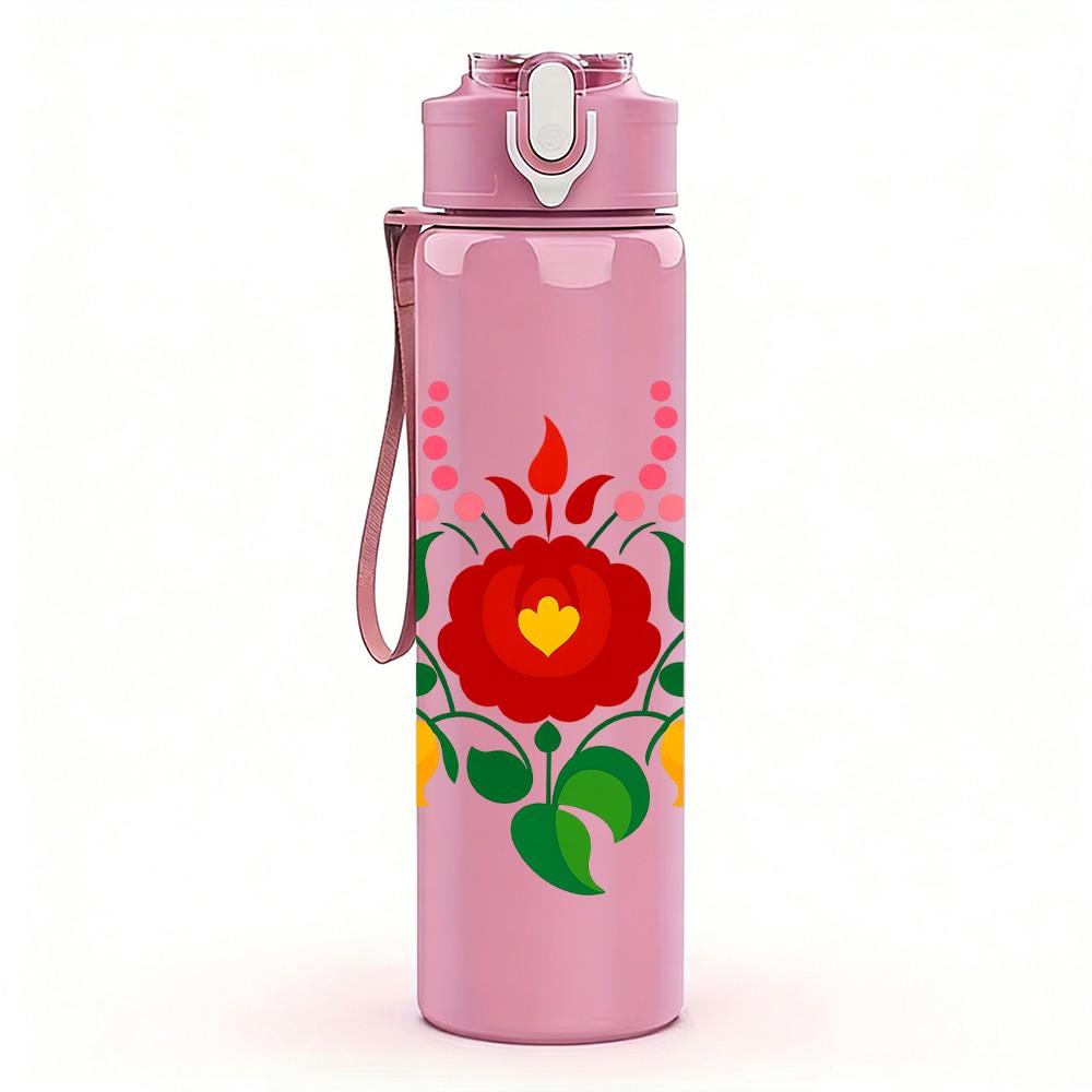 1PC Vibrant Folk Floral Art 750ml Color Plastic Sports Water Bottle Leakproof Flip Straw Lid Suitable for Sports Office Home Use