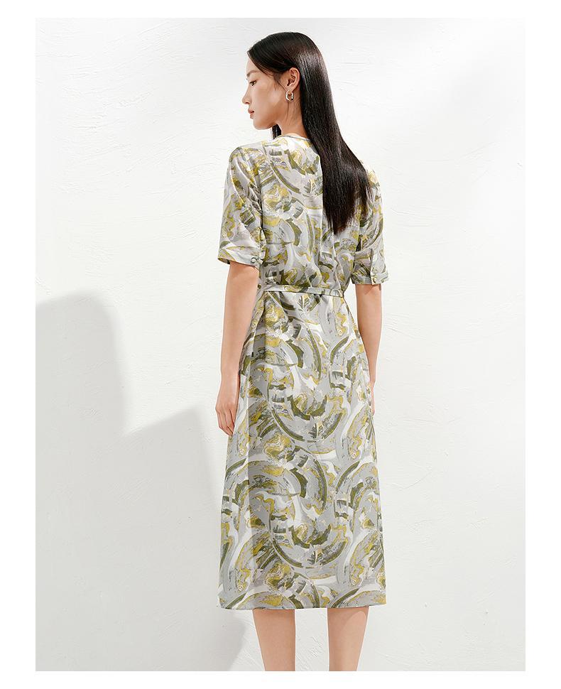 Jiuzi Anna Kou 100% Mulberry Silk Geometric Dyeing Printed Dress Women's Summer New Style