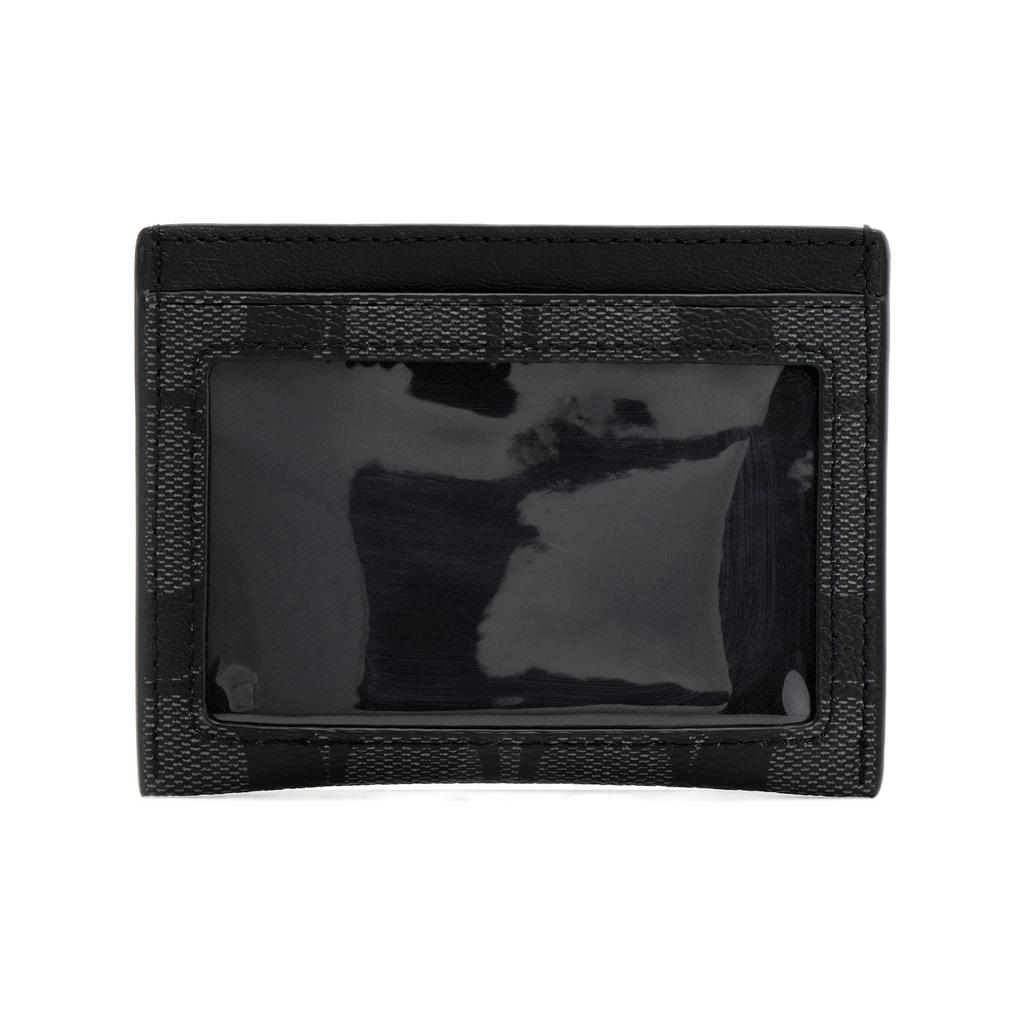 Coach Card Case Classic Monogram Print Three Credit Card Slots Coated Canvas Men Card Holder Gray Black 58110-CQBK