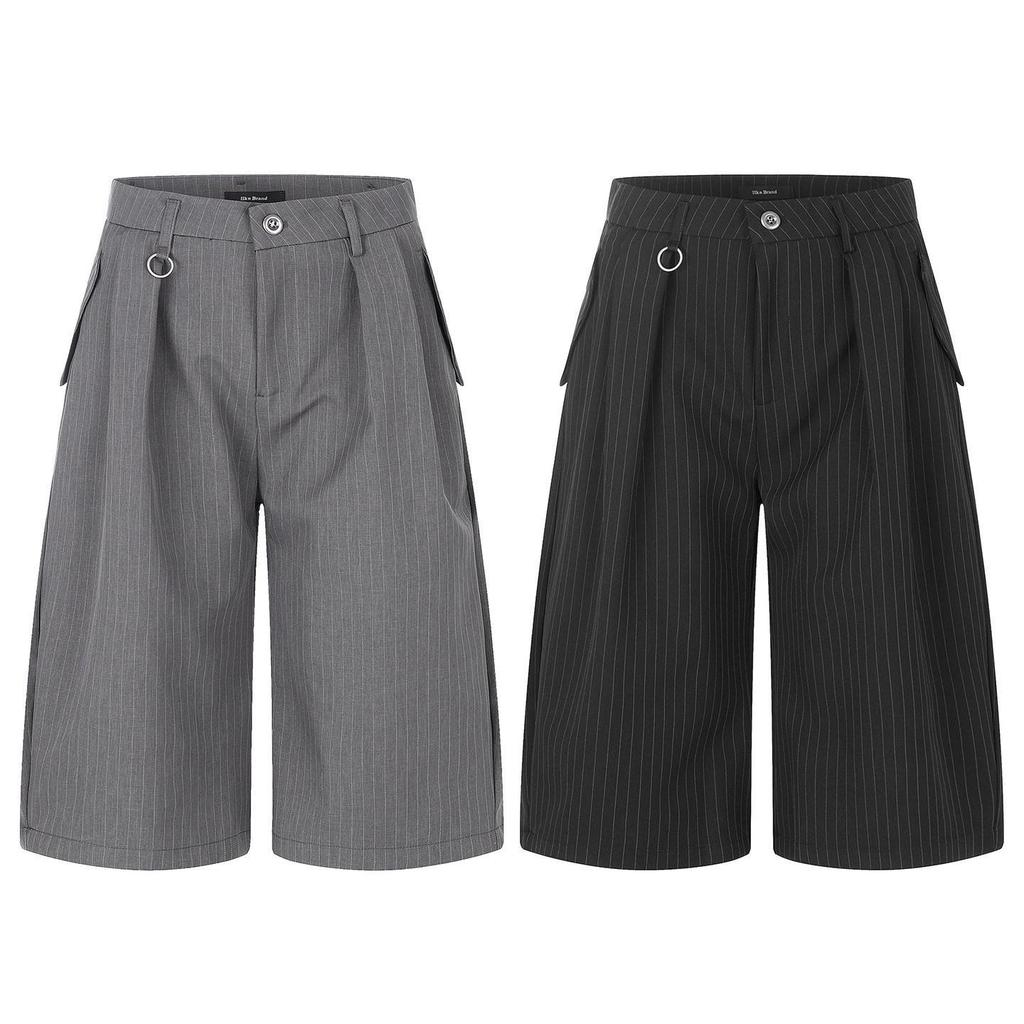 Suit shorts men's design women's loose casual old money new pleated cropped pants texture straight American stripes no