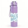 1PC White Peony Floral Pattern 750ml Color Plastic Sports Water Bottle Leakproof Flip Straw Lid Suitable for Sports Office Home Use