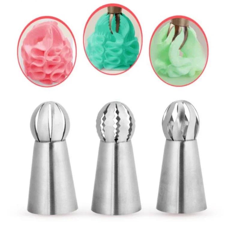 3pcs/set Stainless Steel Cupcake Sphere Ball Shape Icing Piping Nozzles Cake Decorating Tool Pastry Cream Spout for DIY Baking