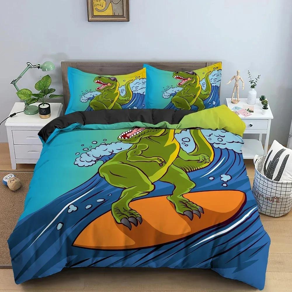 Cartoon Dinosaur Bedding Setfor Kid'S Bedroom Decor Duvet Cover King Queen Full Size Bedclothes Pillowcase Bed Set
