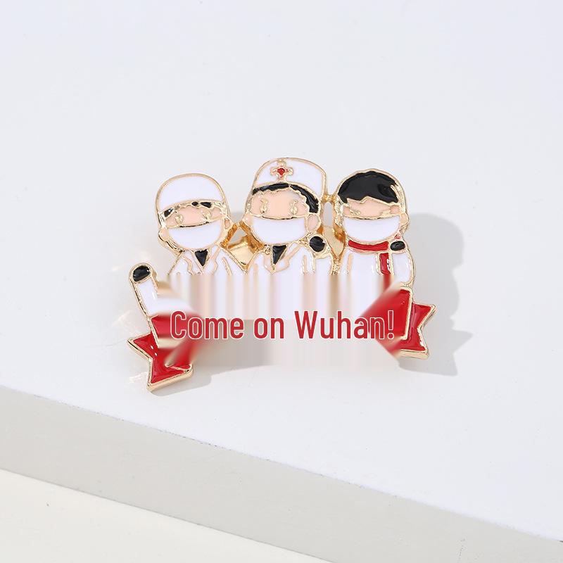 Wuhan Hospital Epidemic Prevention Series: 3D Doctor/Nurse Brooch with Thermometer & Mask Design