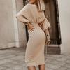 Lady Dress Puff Sleeve Slim-Fit Round Neck Knee Length Office Dress for Home
