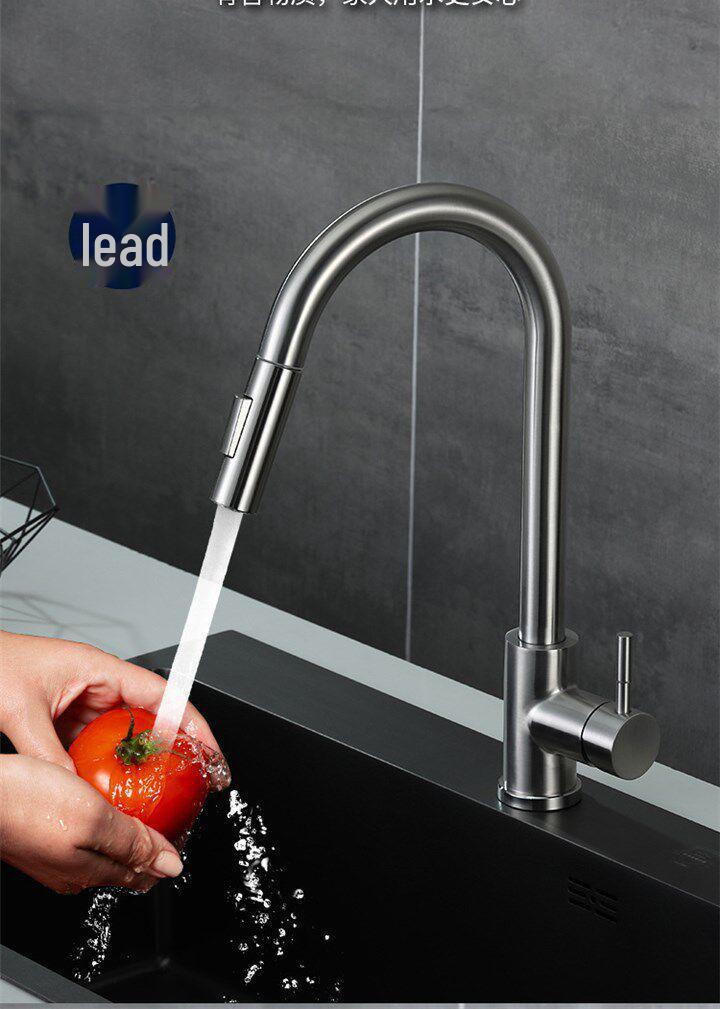 Premium Stainless Steel Pull-Out Kitchen Faucet with Telescopic Anti-Splash Feature for Hot and Cold Water