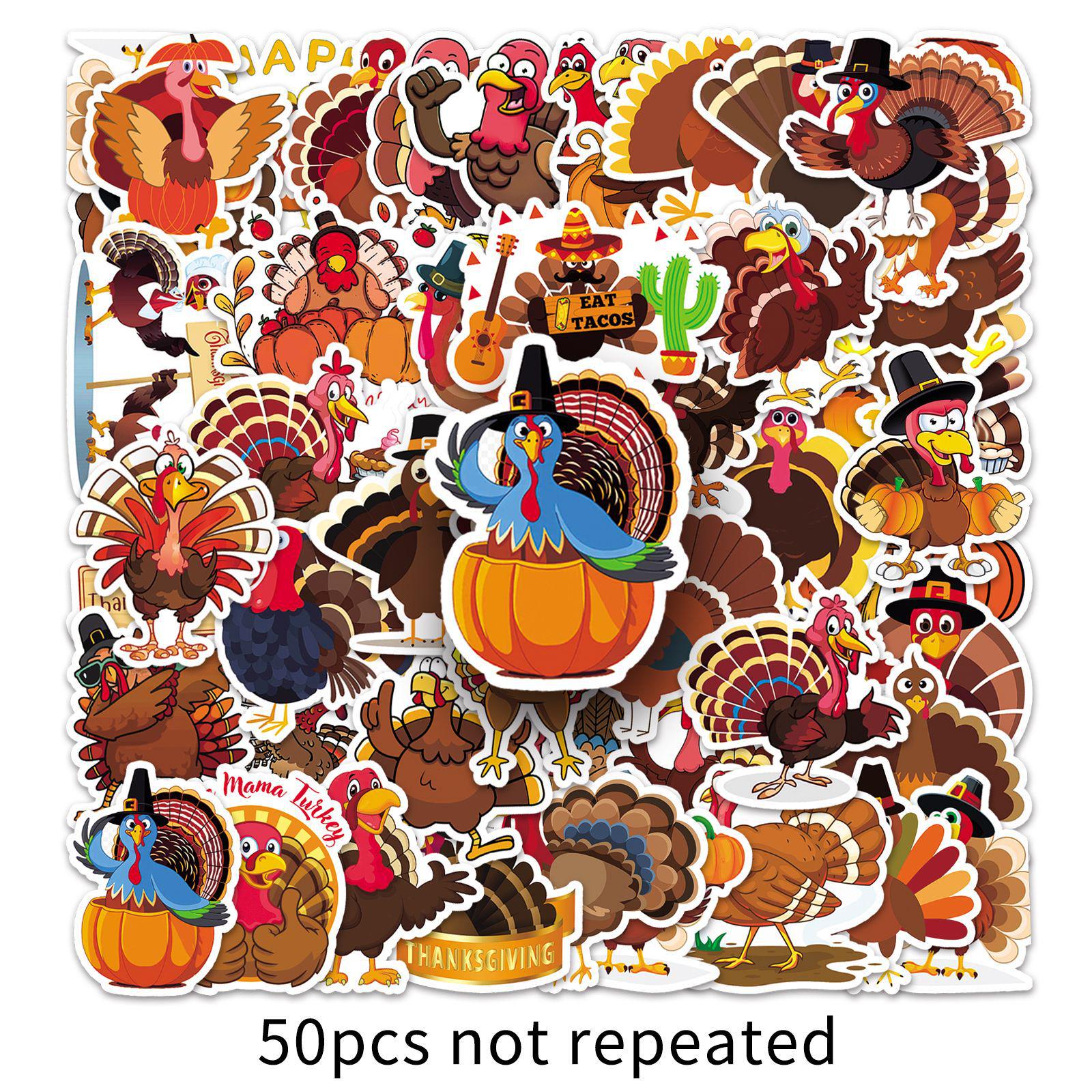50 Turkey Cartoon Animal Stickers for Notebook, Journal, and Luggage