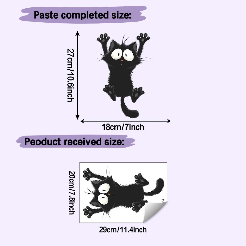 Self-adhesive Cartoon Black Cat Raising Paw Toilet Stickers Wall Decals for Bathroom Home Decor