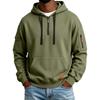 Men's Color Hooded Sweatshirt with Leather Patch and Pockets, Comfortable Casual Everyday Pullover