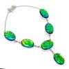 Ammolite Necklace 18" Adjustable Chain Silver Tone Oval Gemstone Jewelry PT 2501