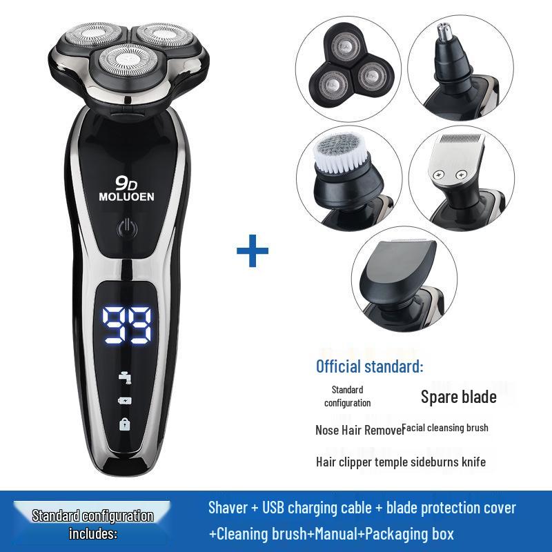 2025 Smart 9D Electric Shaver: Rechargeable, Digital Display, Three-Blade, Full-Body Washable Men's Razor