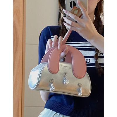 Color Contrast Handbag Female Fashion Cool Silver Shell Bag All Ins Shoulder Bag Crossbody Bag Length 21cm Wide 10cm High 12cm