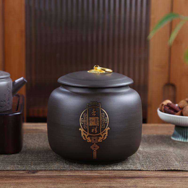 Exquisite Gilded Purple Clay Tea Storage Can - Moisture-Proof Ceramic for White, Black, and Pu'er Tea
