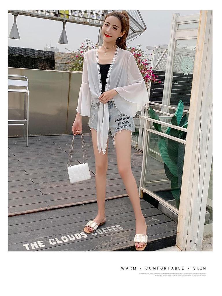 Women's Chiffon Sun Protection Cardigan - Loose, Versatile, Bell Sleeve, Trendy Outerwear