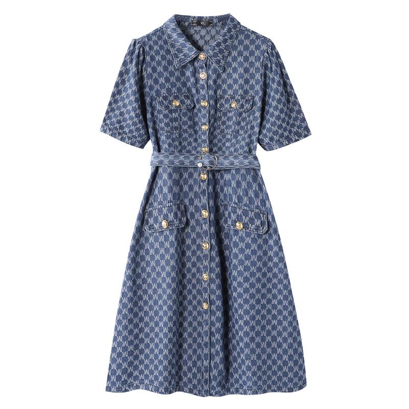 

Платье джинсовое приталенное большого размера - Летняя мода 2024 для женщин на одной пуговице 3XL темно-синий