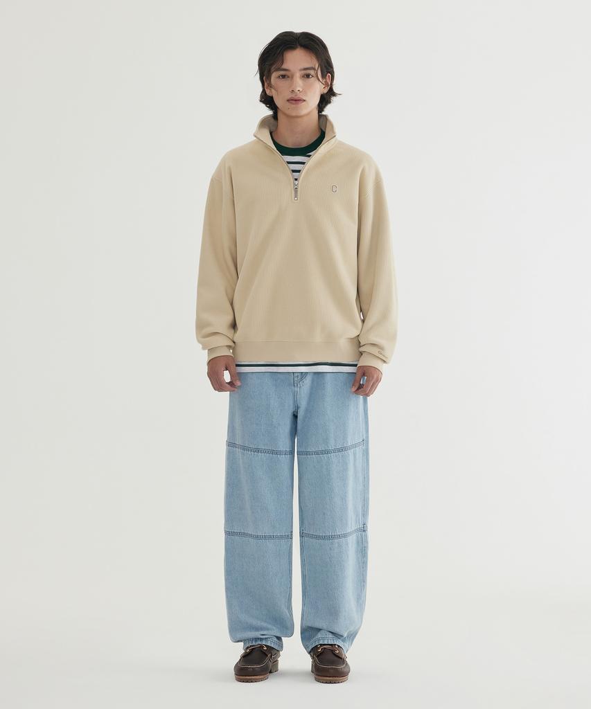COVERNAT Small C Logo Corduroy Half-Zip Teal Blue