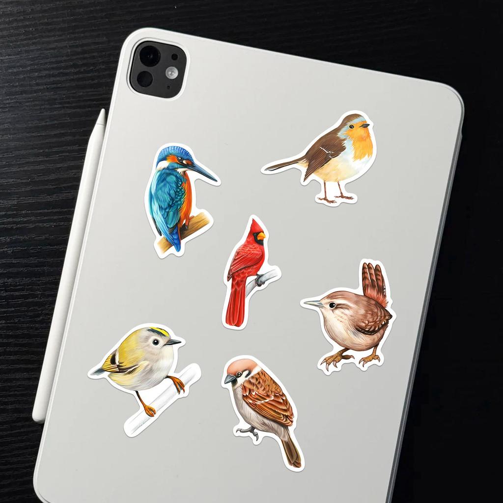 50-Piece Waterproof Azalea Bird Watercolor Stickers for DIY Notebook & Suitcase Decoration