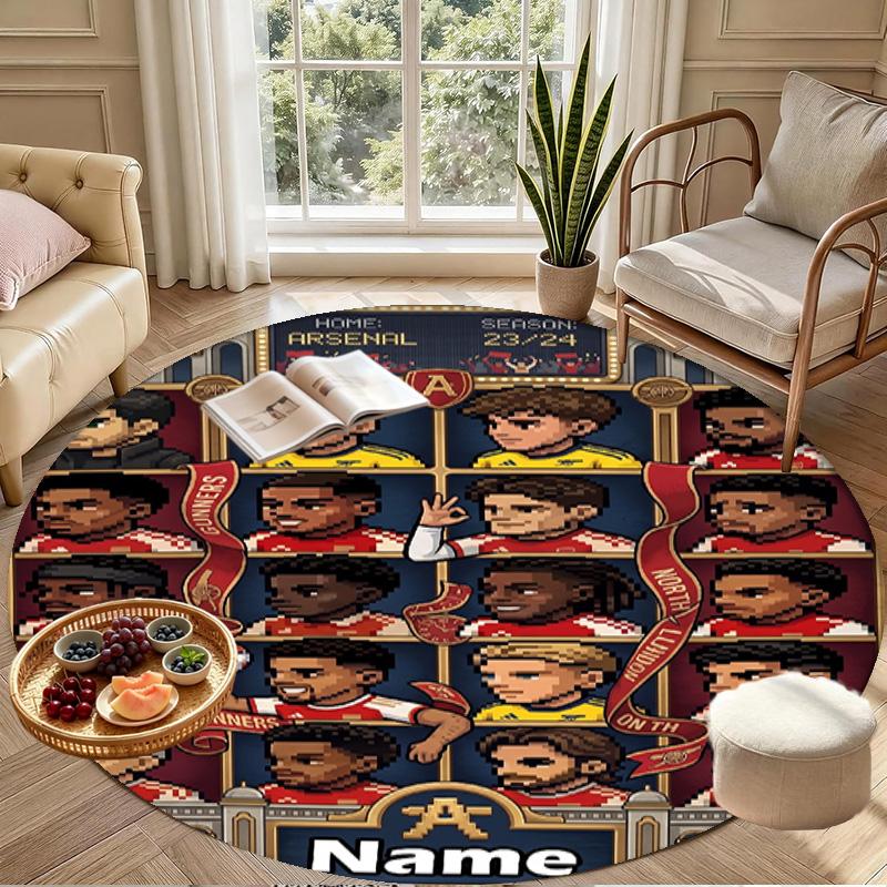 Custom Name Personalized Arsenal F.C Print Round Rug, Versatile Home Decor Carpet, for Playroom, Apartment, Balcony, Entryway, Hallway Gift