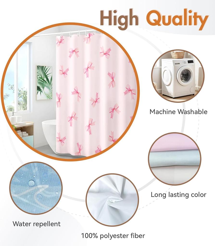 Tenda da Doccia con Fantasia di Fiocchi Rosa 160X180Cm Carina Femminile Decorazione Bagno Tende da Bagno Dolce Colore Pastello