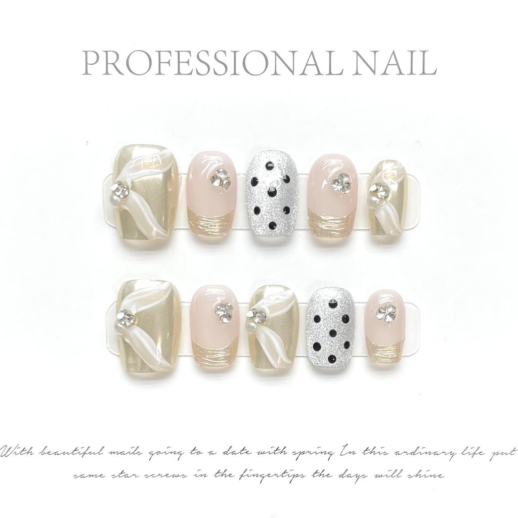 10pcs/set Purely Handmade Wearable Nails Removable Nail Art French Simple False Nails Finished Long and Short Nails