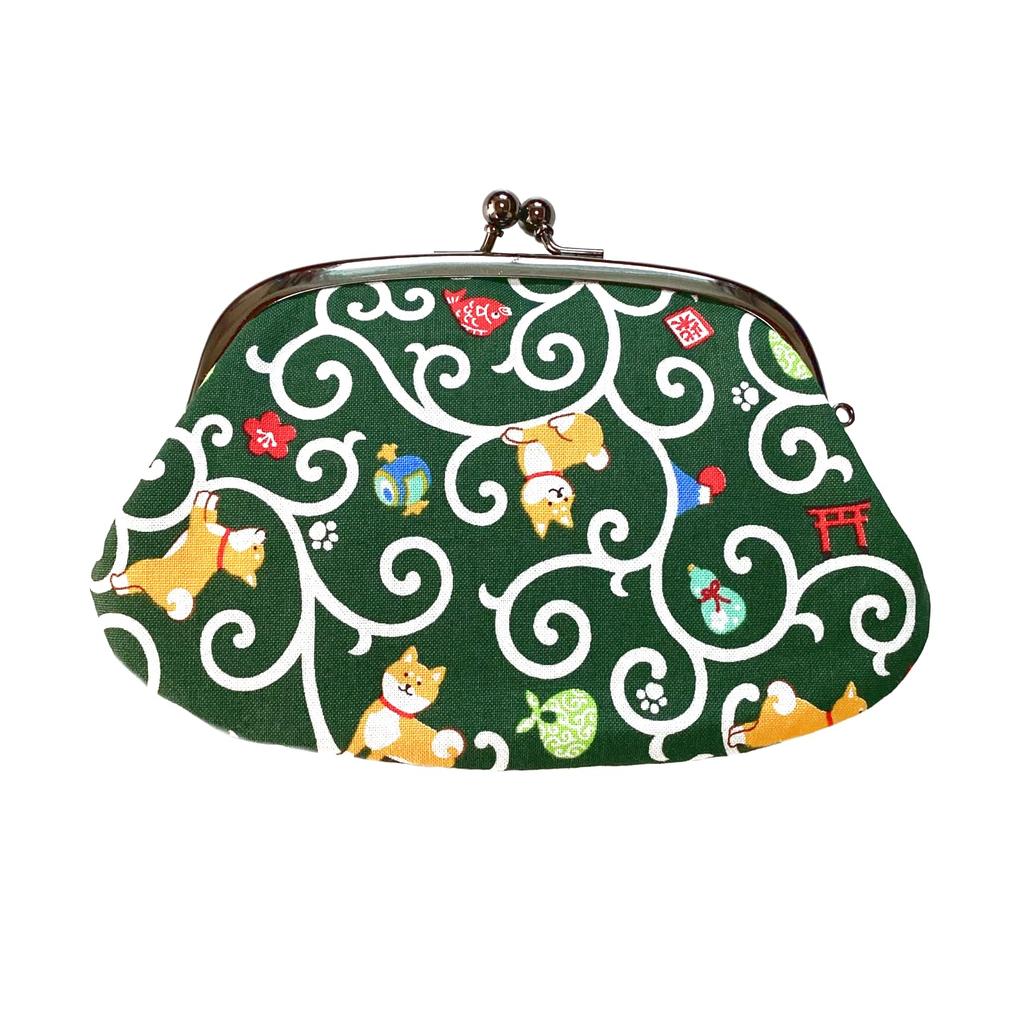 Made In Cotton Clasp Wallet with Coin X 17 X Parent and Child Clasp Shiba Inu Green Kyosuke, Japan, Purse, Approx. 10.5 1.5cm, Purse, Enkiya, Design,