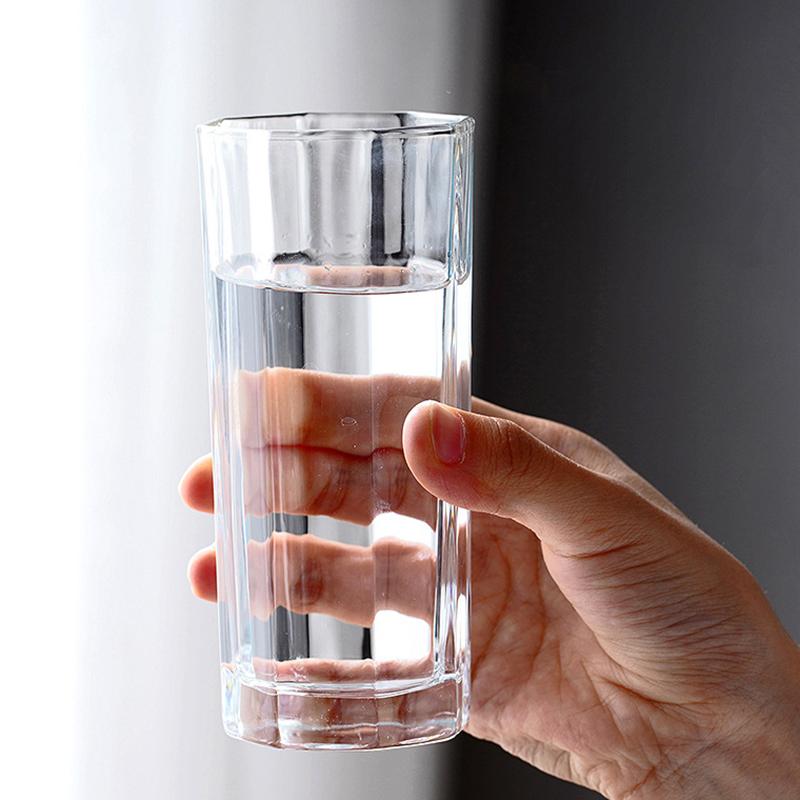 220ml Glass Coffee Cups Square Cup Transparent Collins Glass Juice Cup Straight Tumblers Octagonal Beverage Cup Cocktail Glass