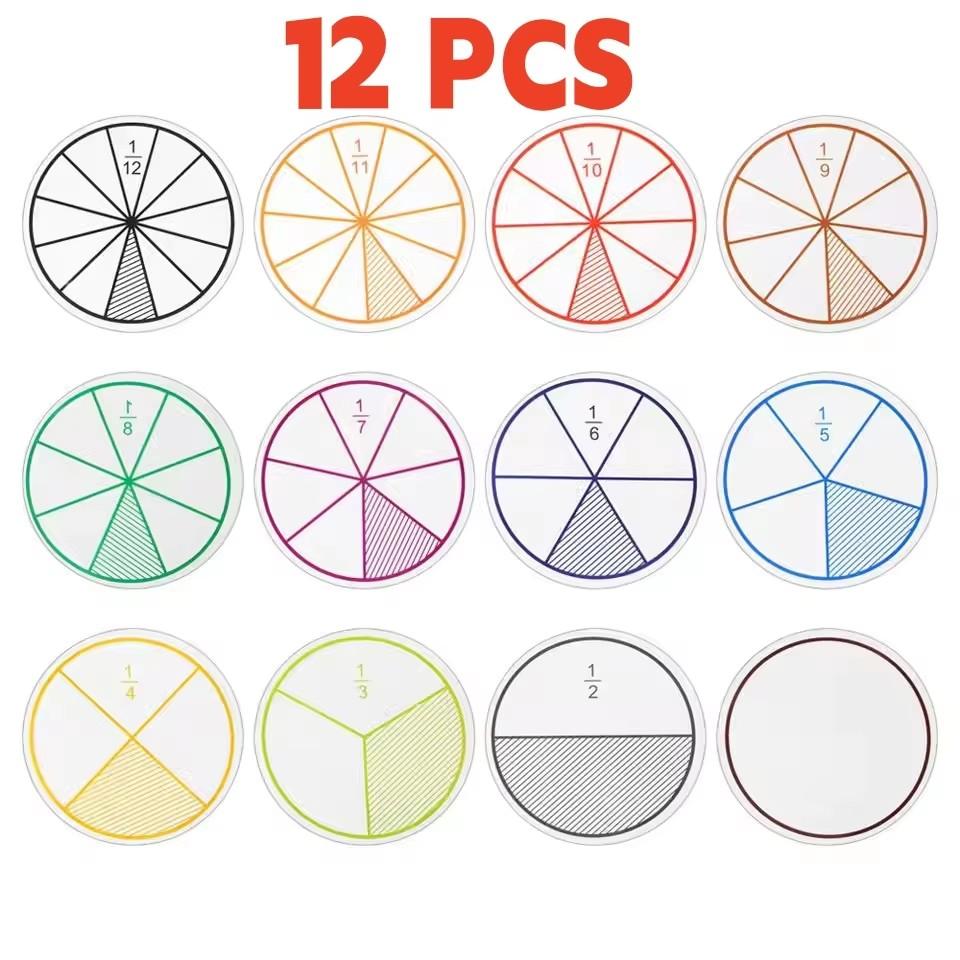 

12pcs Math Fractions Circles Toy Set Plastic Numbered Educational Math Chips 8cm Diameter for Learning And Wholesaling