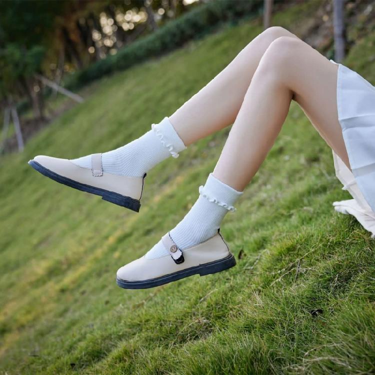 Fashionable Cute Lettuces Edge Frilly Ribbed Knitted Crew Socks for Women Ruffle Ankle Middle Tube Socks