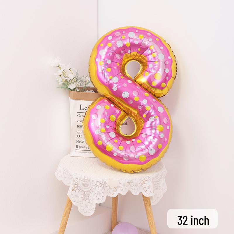 Cartoon Donut Number Balloon for 1st Birthday Party Decorations and Photo Props