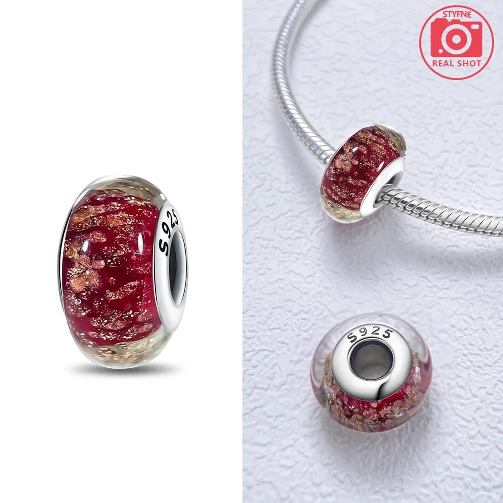 925 Silver Bracelet Women Diy Jewelry Gift Accessories Charms Beads Pink Murano Glass Blue Flower Butterfly Beads