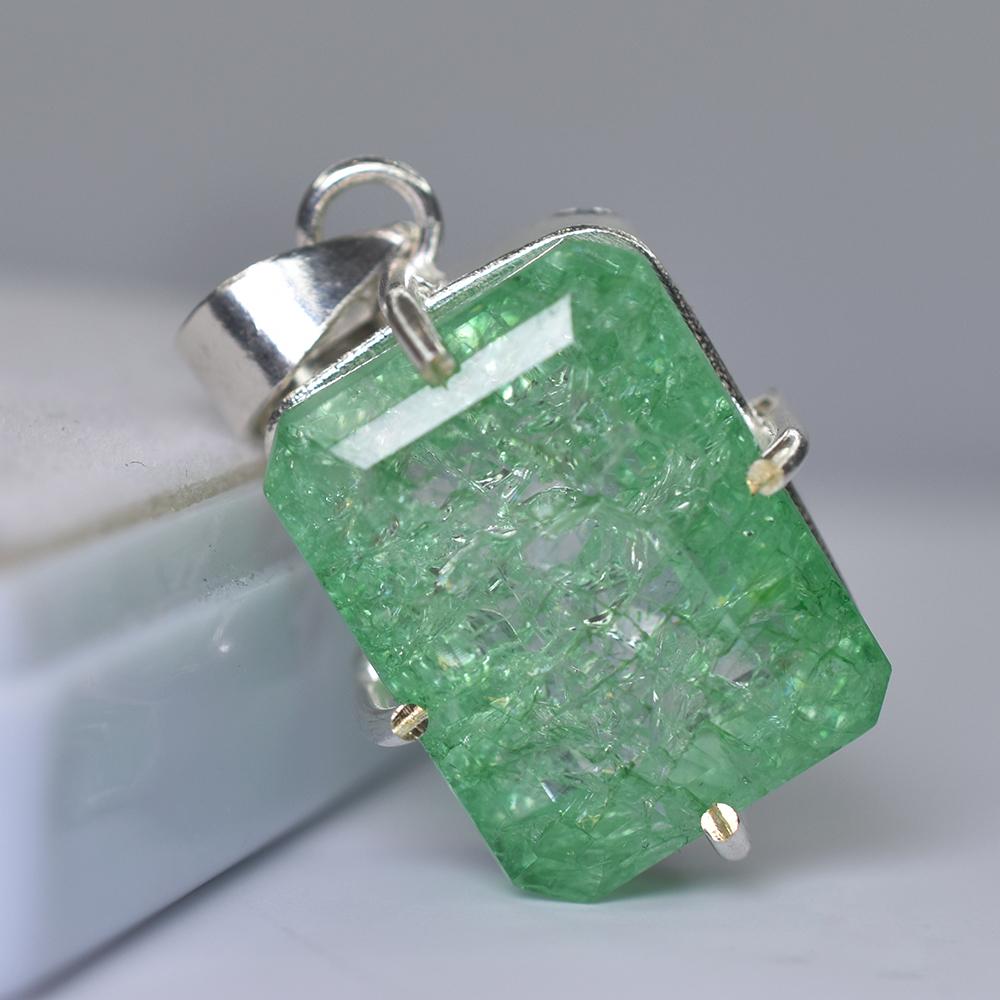 Zambian Green Emerald 66Ct Natural CERTIFIED 925 Sterling Silver Emerald Pendant MY.PD-164-NS