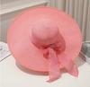 Cappello da Sole Estivo a Tesa Larga per la Spiaggia all'Aperto Moda Bordo Larga Pieghevole Cappello da Sole da Donna Colore Unito Decorazione Fiocco Cappello a Cilindro