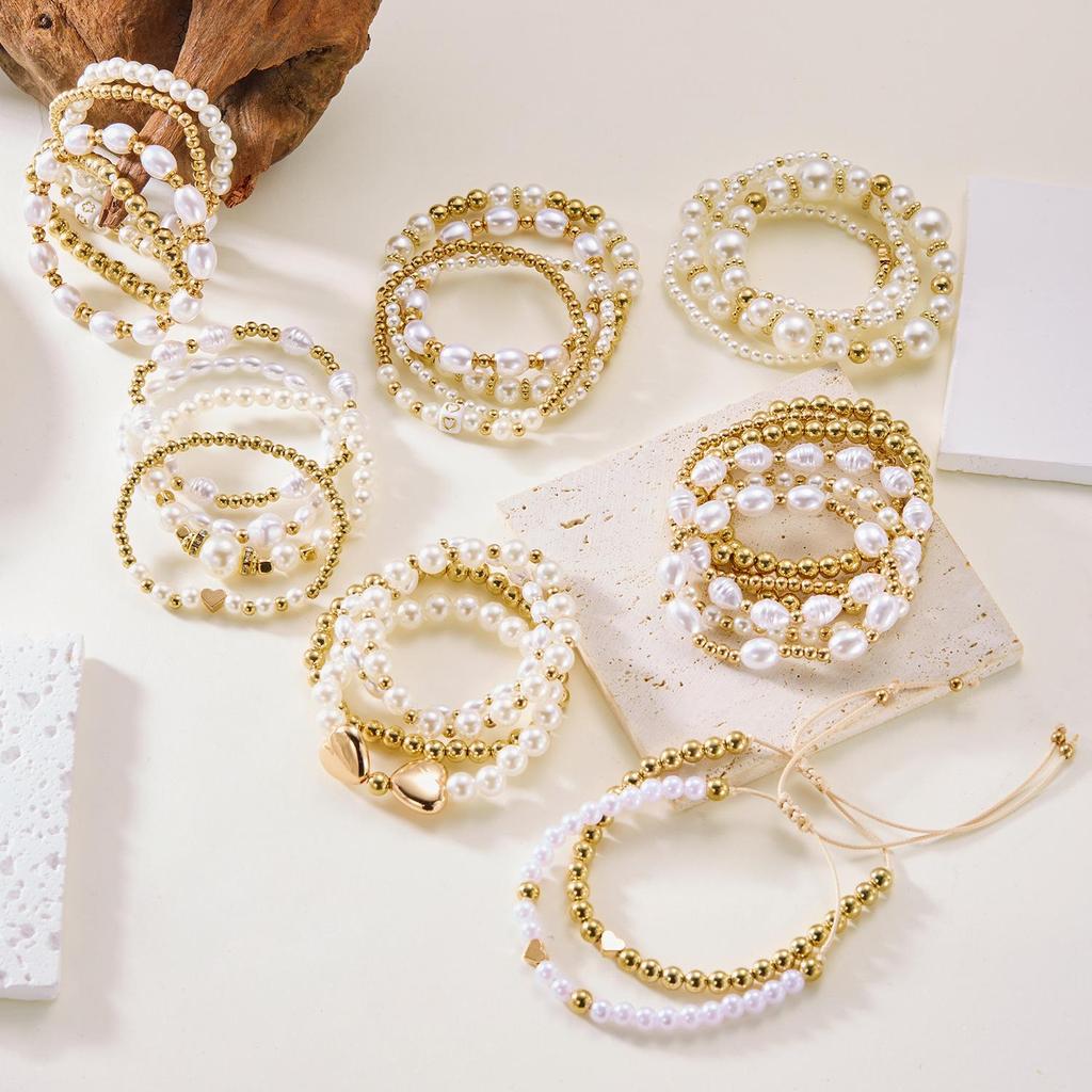 Trendy Hand-Woven Rice Bead Pearl Bracelet Set for Women