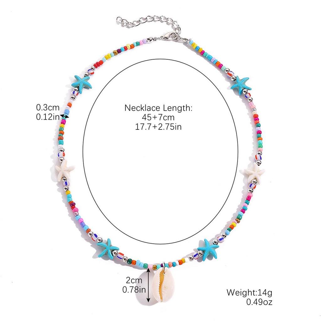 Ocean-Themed Bohemian Starfish & Seashell Beaded Choker Necklace