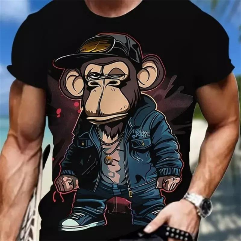 Hip Hop Monkey Pattern Print T-shirts O-Neck Short Sleeve Tee Designer Clothes Men Monkey Print Clothes Men Designer T-shirts