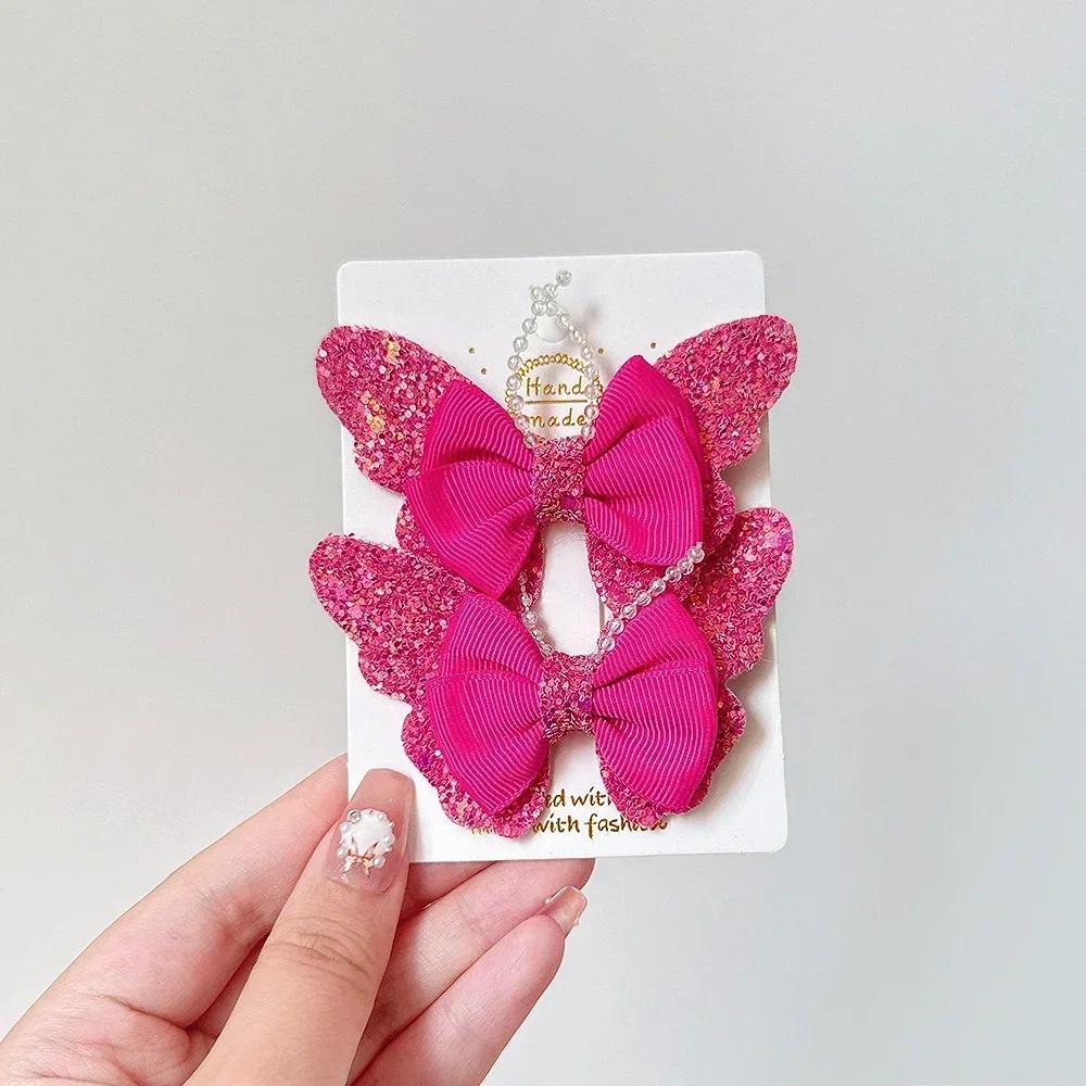 RAINBOW BOWS 3.15'' Glitter Butterfly Hair Clips for Women Girls Hairpins Children Cute Barrettes Kids Head Accessories 2Pcs/lot