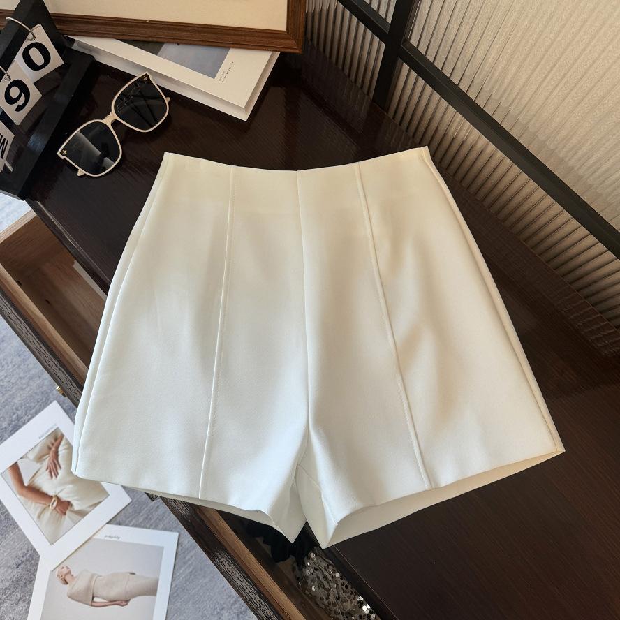 Women s High Waist Vertical Seam A Line Suit Fabric Casual Shorts S белый