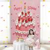 Happy Birthday Backdrop Decorations, Birthday Cake Pattern Hanging Background Sign for Boys Girls, Baby Shower, Birthday Party Supplies
