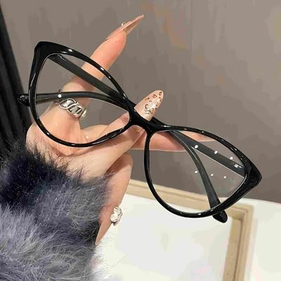 4PCS Cat's Eye Fashion Glasses Transparent Lens Women's Decorative Glasses Fashionable Daily Wear