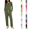 Stilvolles lockeres Pyjama-Set für Damen mit Rundhalsausschnitt und Hose, Farbe Lässige Nachtwäsche