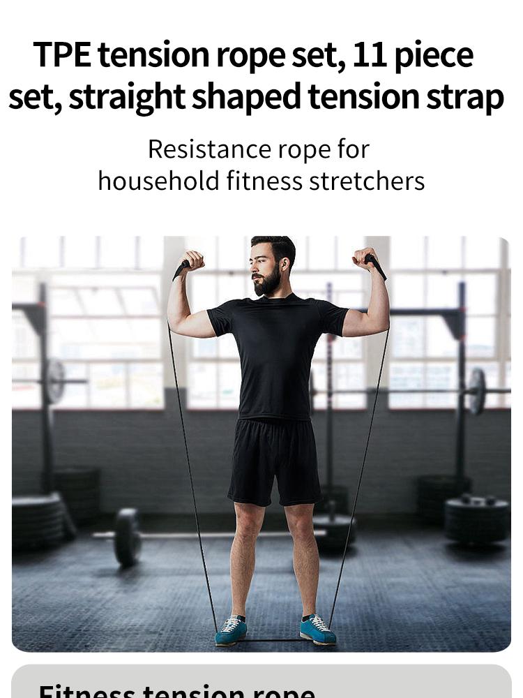 11-teiliges TPE Widerstandsband-Set Fitnessband Zugseil Elastisches Trainingsband mit Türanker Griffen Tragetasche Beine Knöchelbänder