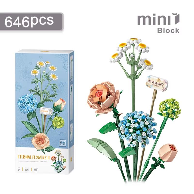 Romantic Rose Flowers Bouquet Building Blocks Sunflower Model Bricks Creative Desktop Decoration Kid Diy Toy Girl Birthday Gifts