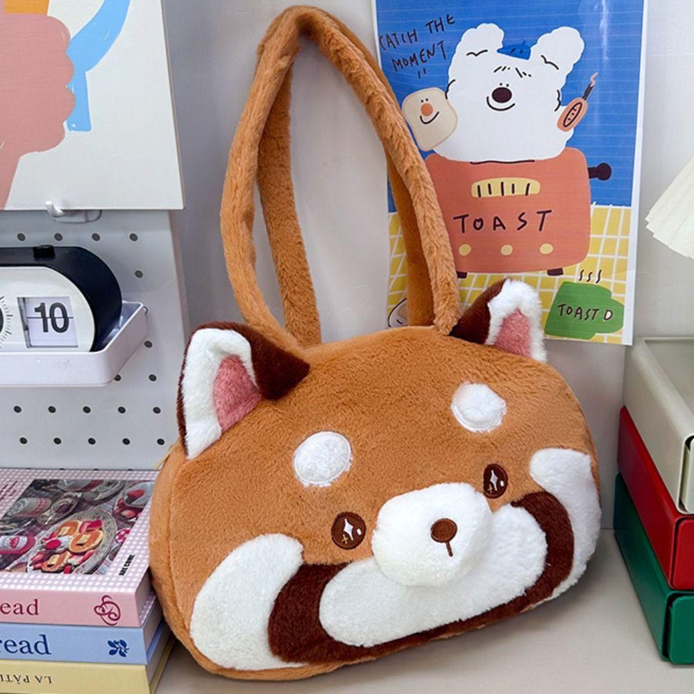 Große Kapazität Tier Schultertasche Stickerei Roter Panda Handtasche Niedliche Rote Panda Plüschtasche Schule